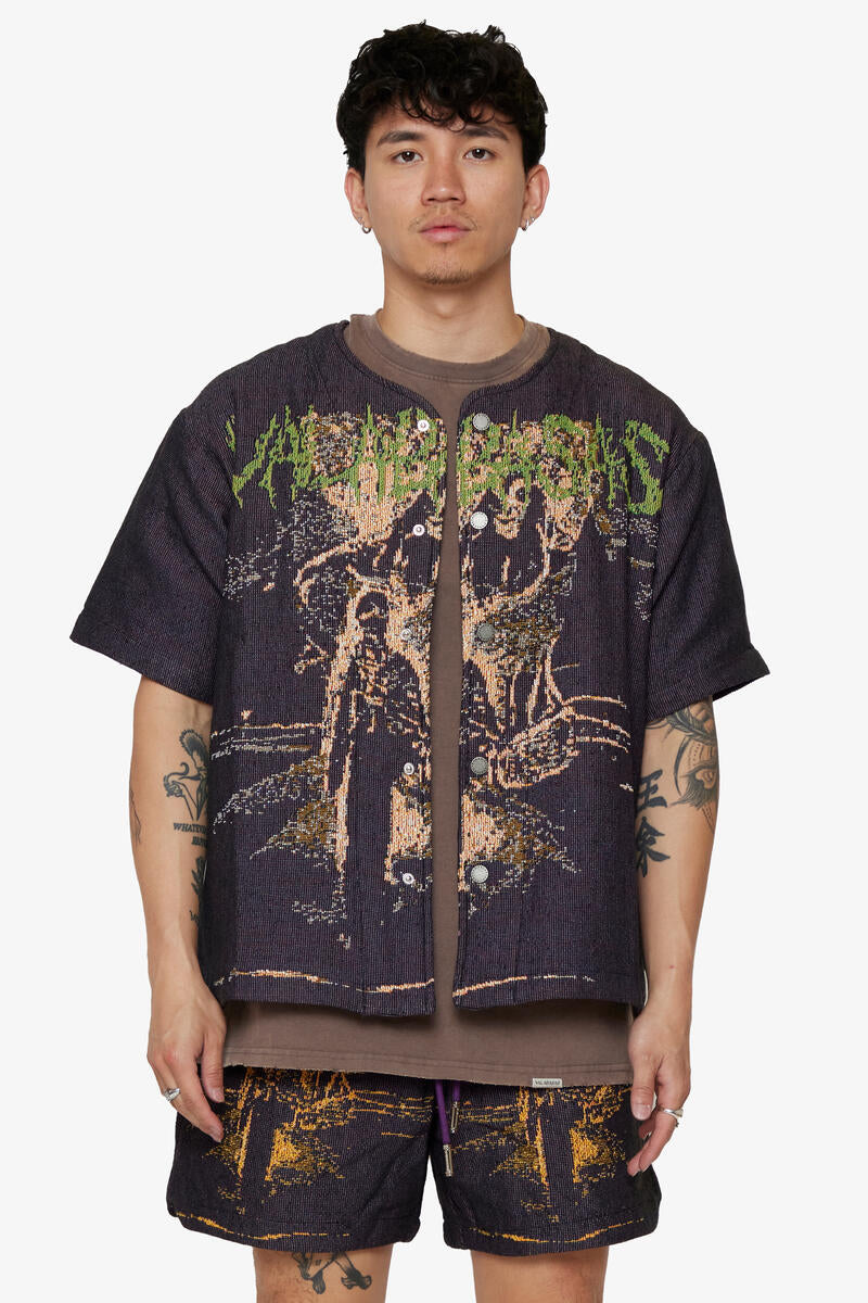 VALABASAS "GHOST HANDS" TAPESTRY BUTTON UP PURPLE