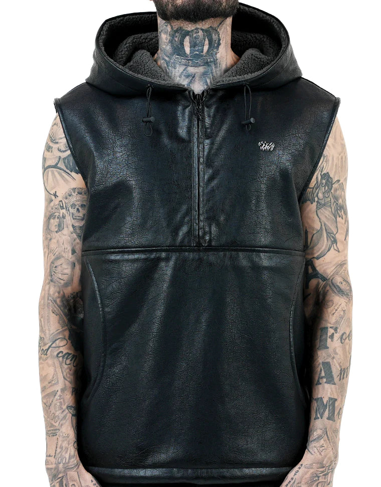 The Hideout Clothing WAXED FAUX LEATHER HOODIE Black