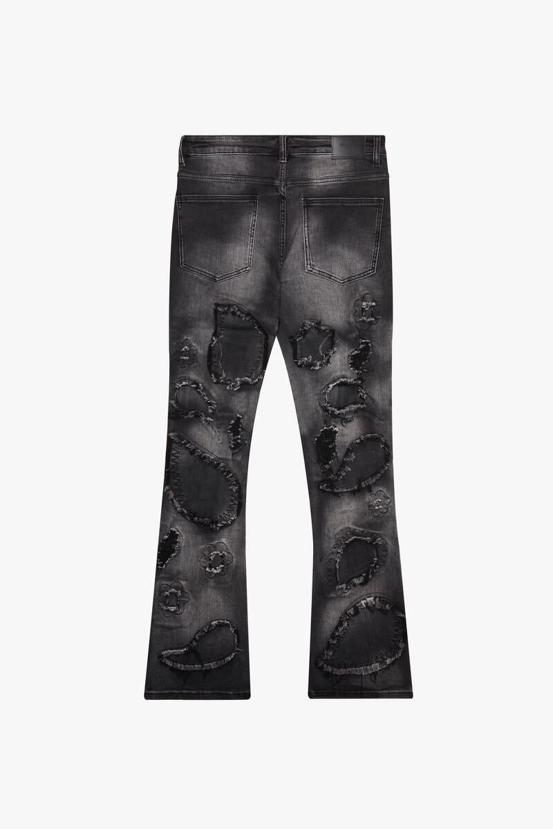 Valabasas "MOR ' DU" BLACK GREY STACKED FLARE JEAN