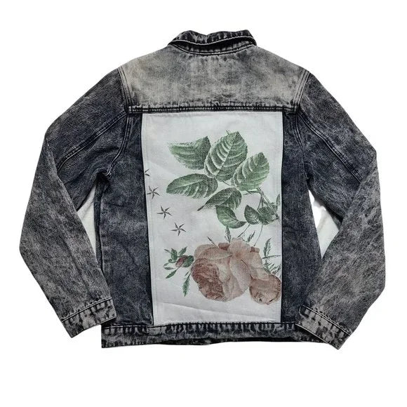 Reason Back Flower Graphic Denim Jacket