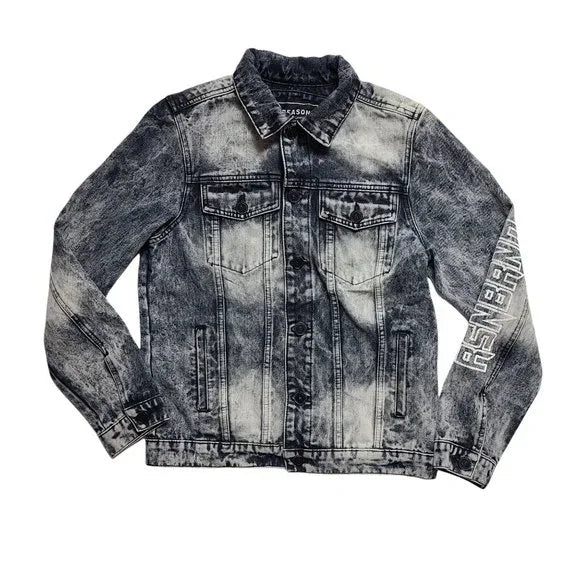 Reason Back Flower Graphic Denim Jacket