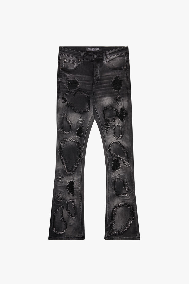 Valabasas "MOR ' DU" BLACK GREY STACKED FLARE JEAN