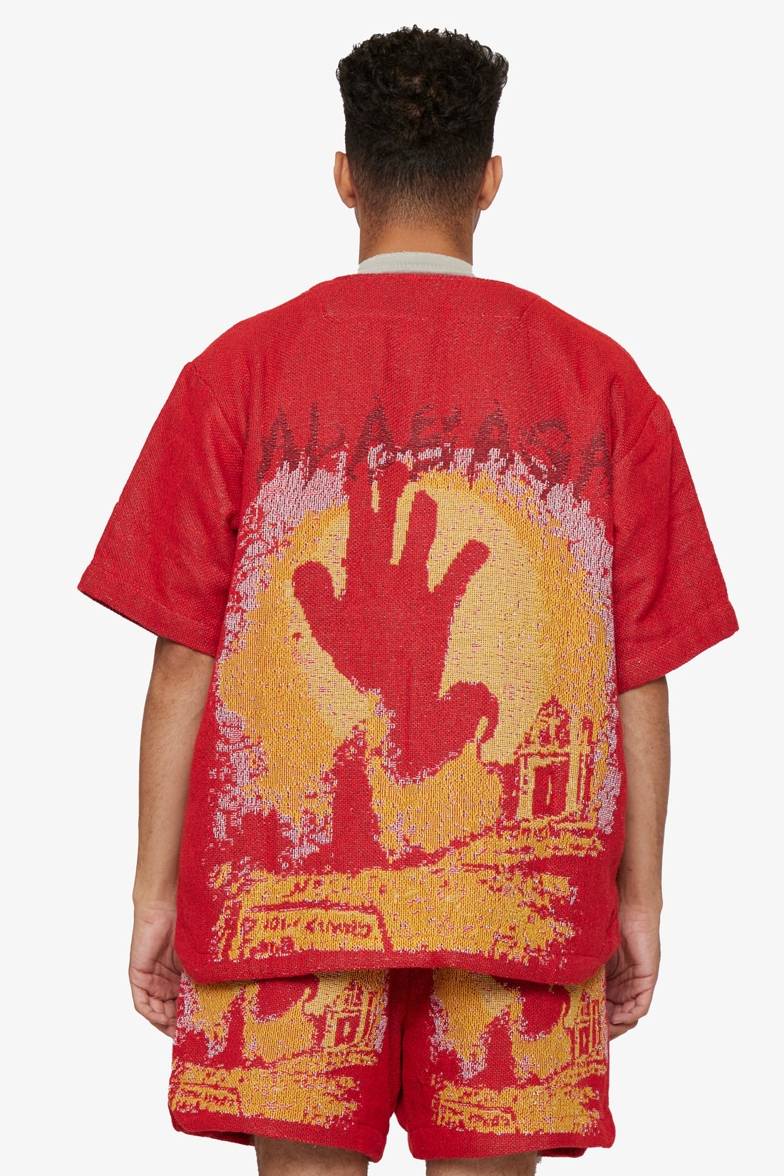 VALABASAS "GHOST HANDS" RED TAPESTRY BUTTON UP RED