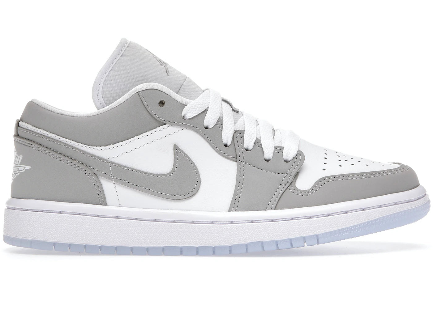 WMNS AIR JORDAN 1 LOW WHITE/WOLF GREY-ALUMINUM SIZE 7.5W