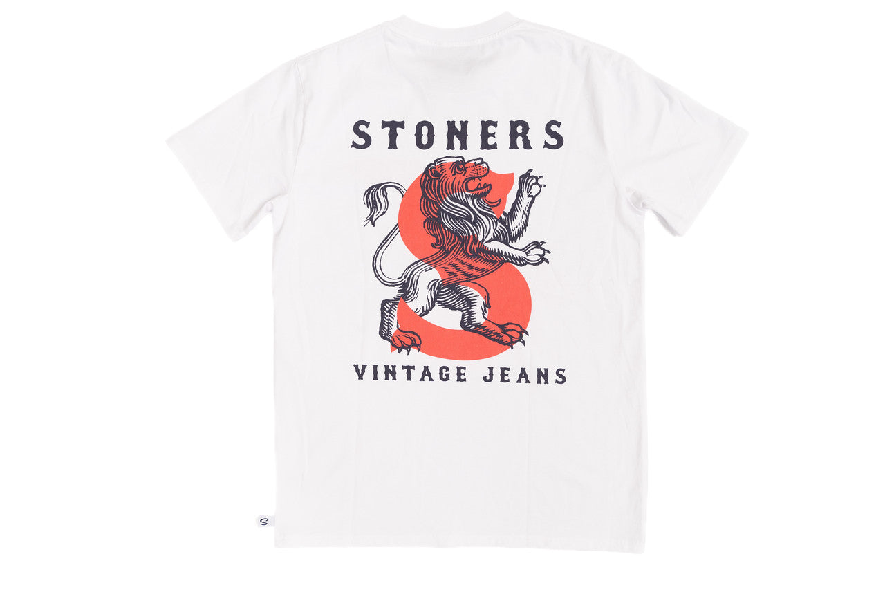 STONERS VINTAGE JEANS "FLAG & OLD BASEBALL" TEE WHITE