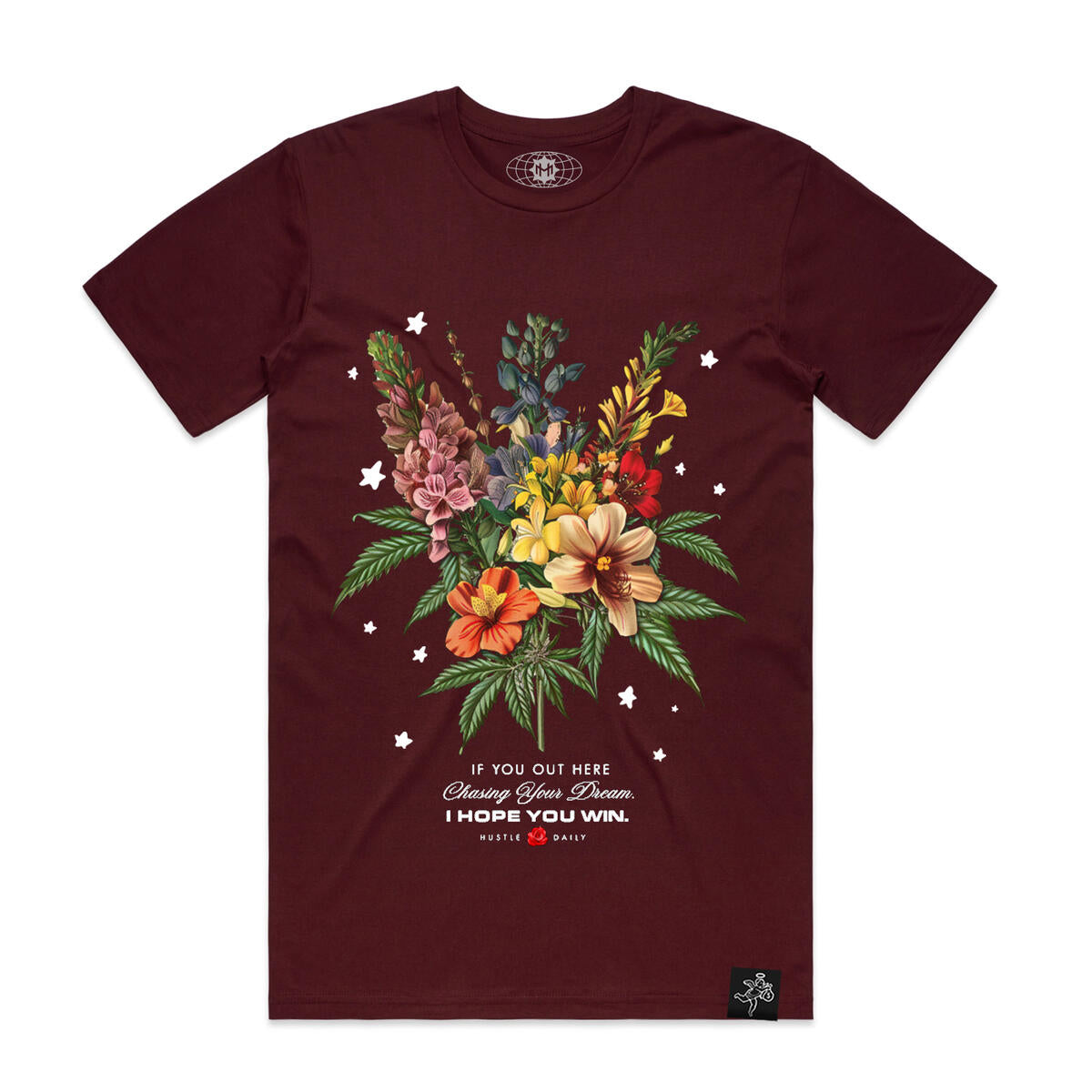 HASTA MUERTE "CHASE FLOWERS STARS" TEE BURGUNDY