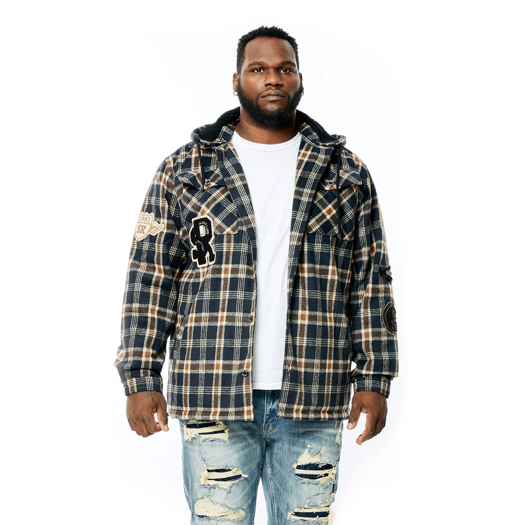 SMOKERISE Big And Tall Varsity Patch Flannel Shacket Multi