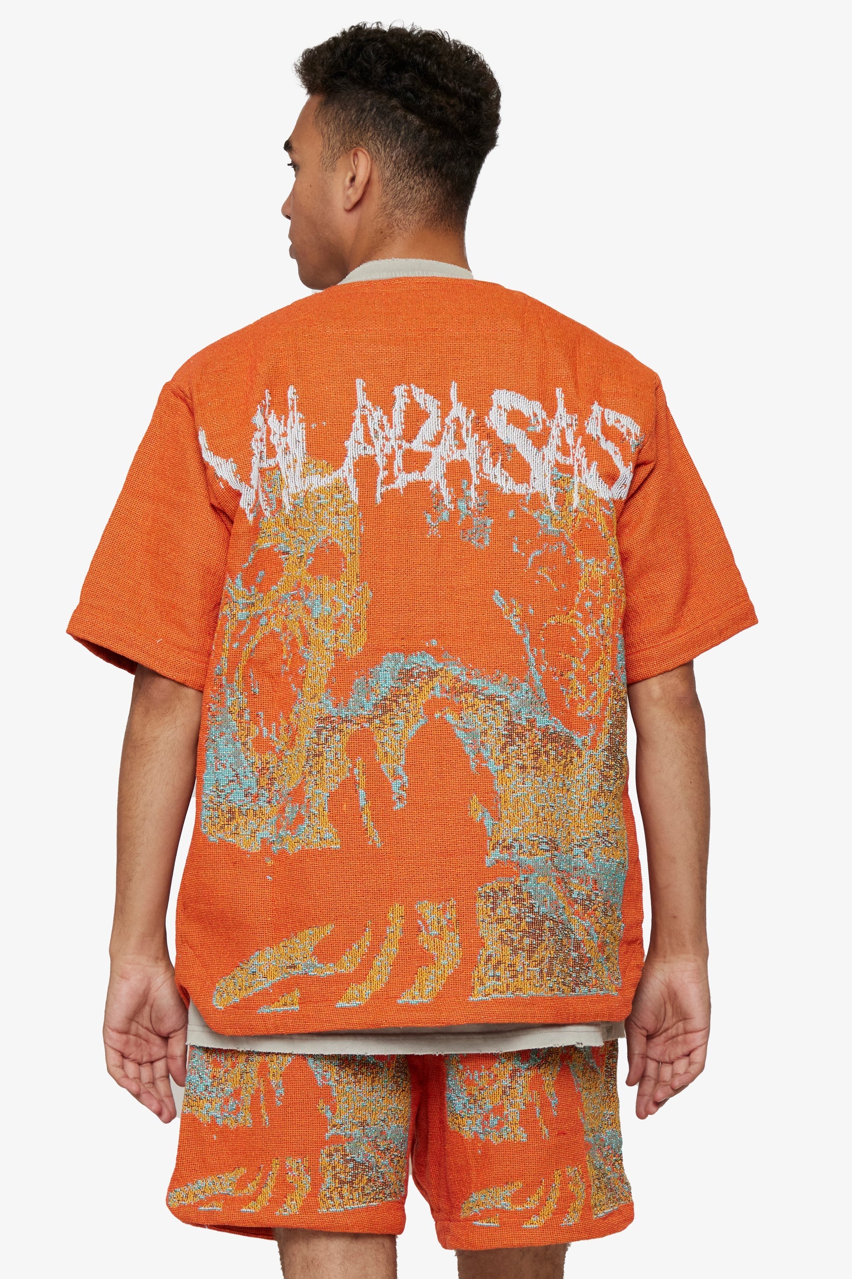 VALABASAS "GHOST HANDS" RED TAPESTRY BUTTON UP ORANGE