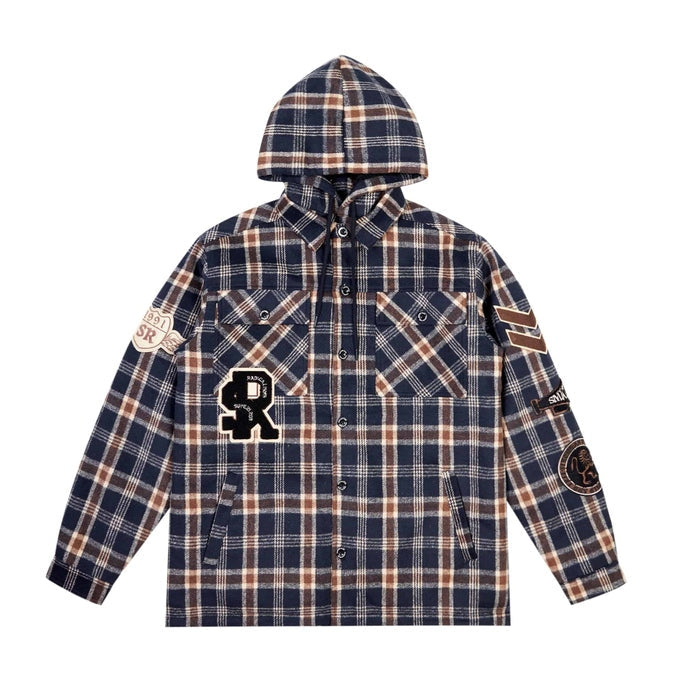 SMOKERISE Big And Tall Varsity Patch Flannel Shacket Multi