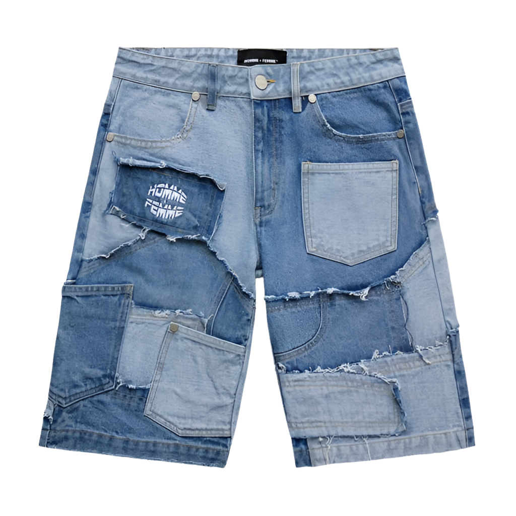 HOMME FEMME " PATCHWORK DENIM" SHORTS BLUE