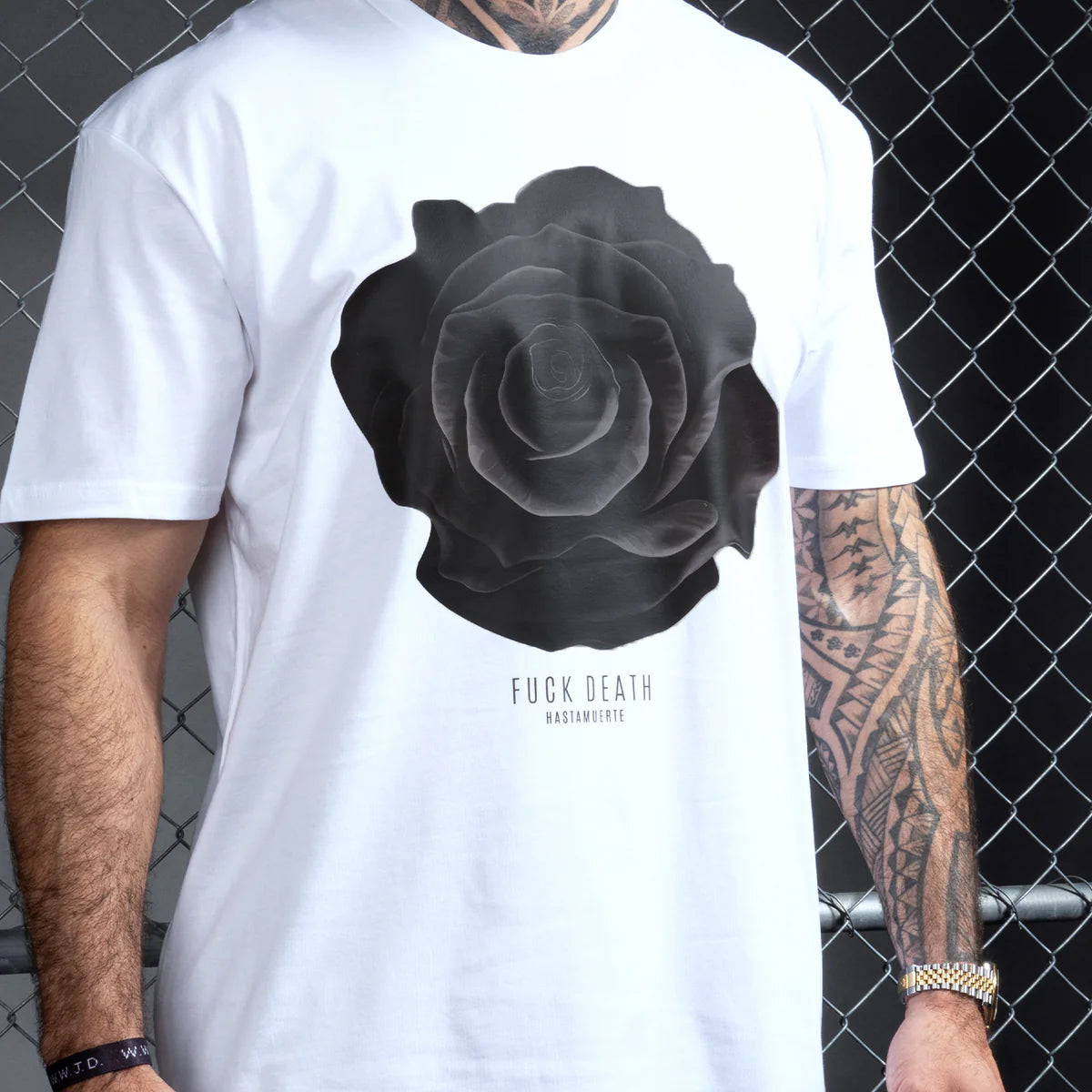 HASTA MUERTE "F DEATH ROSE" TEE WHITE