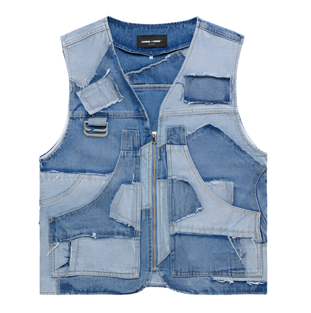 HOMME FEMME " PATCHWORK DENIM" VEST BLUE