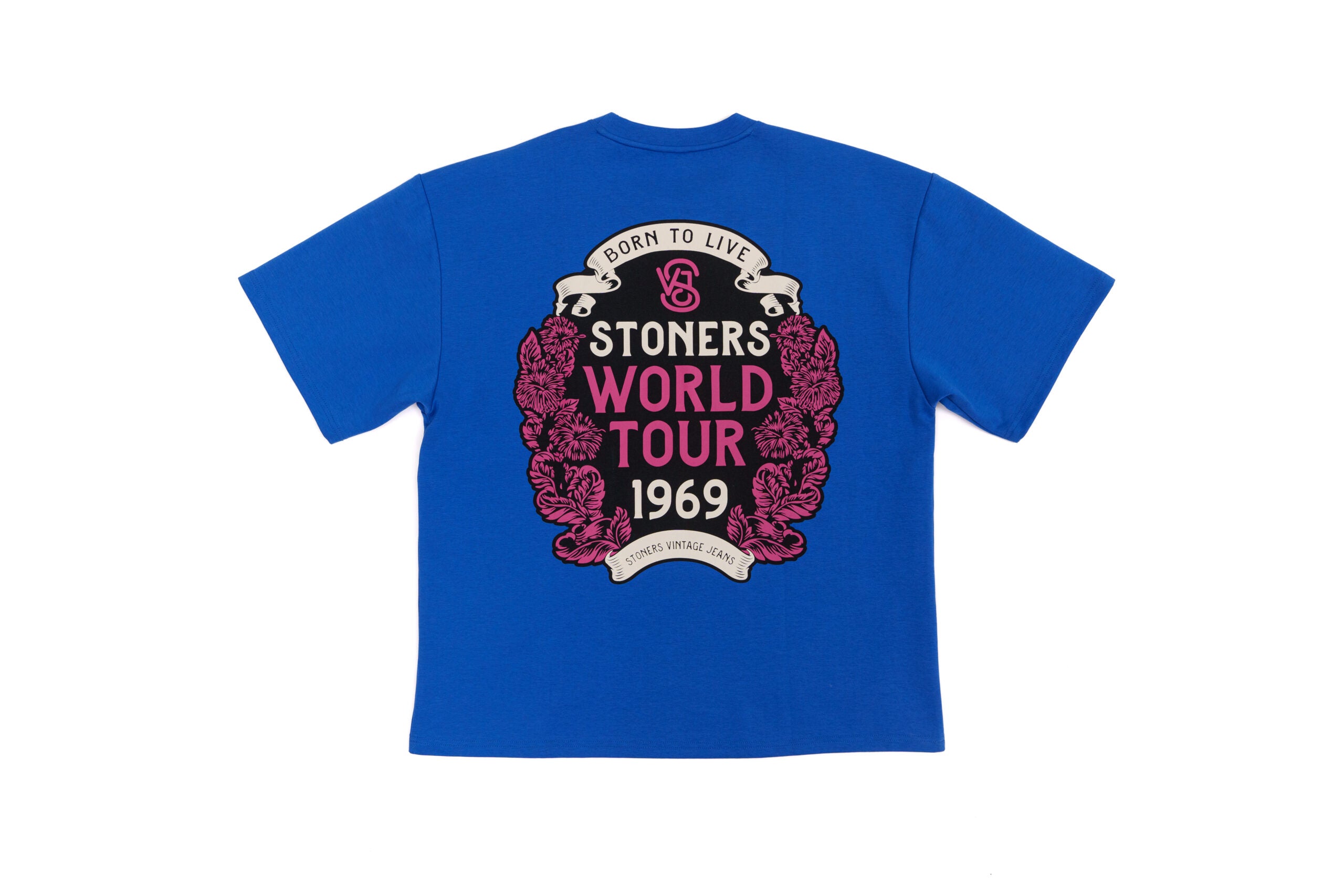 STONERS VINTAGE JEANS "FLORAL" OVERSIZED TEE ROYAL BLUE