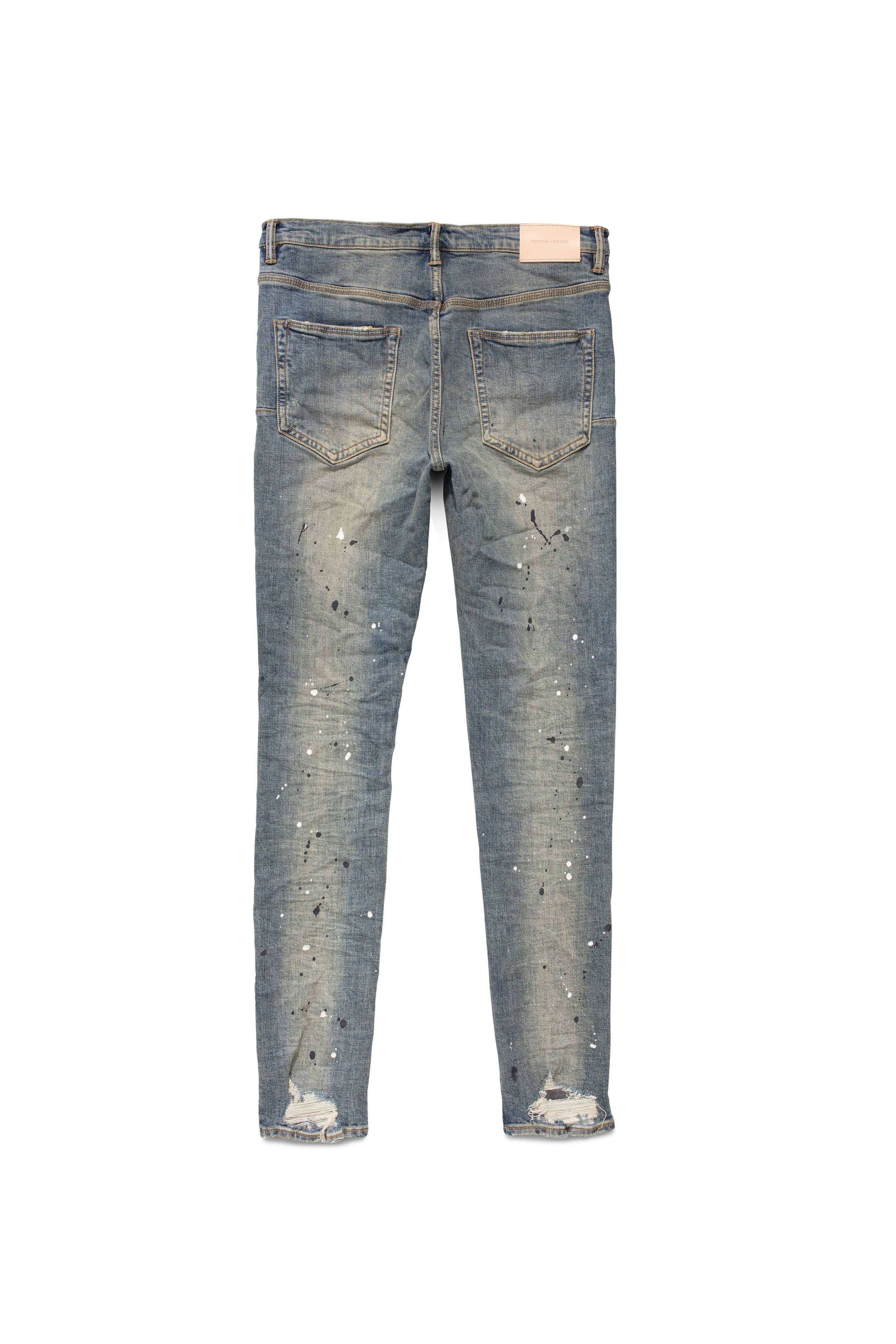 PURPLE "MID INDIGO/DESTROY PAINT" SLIM FIT JEANS