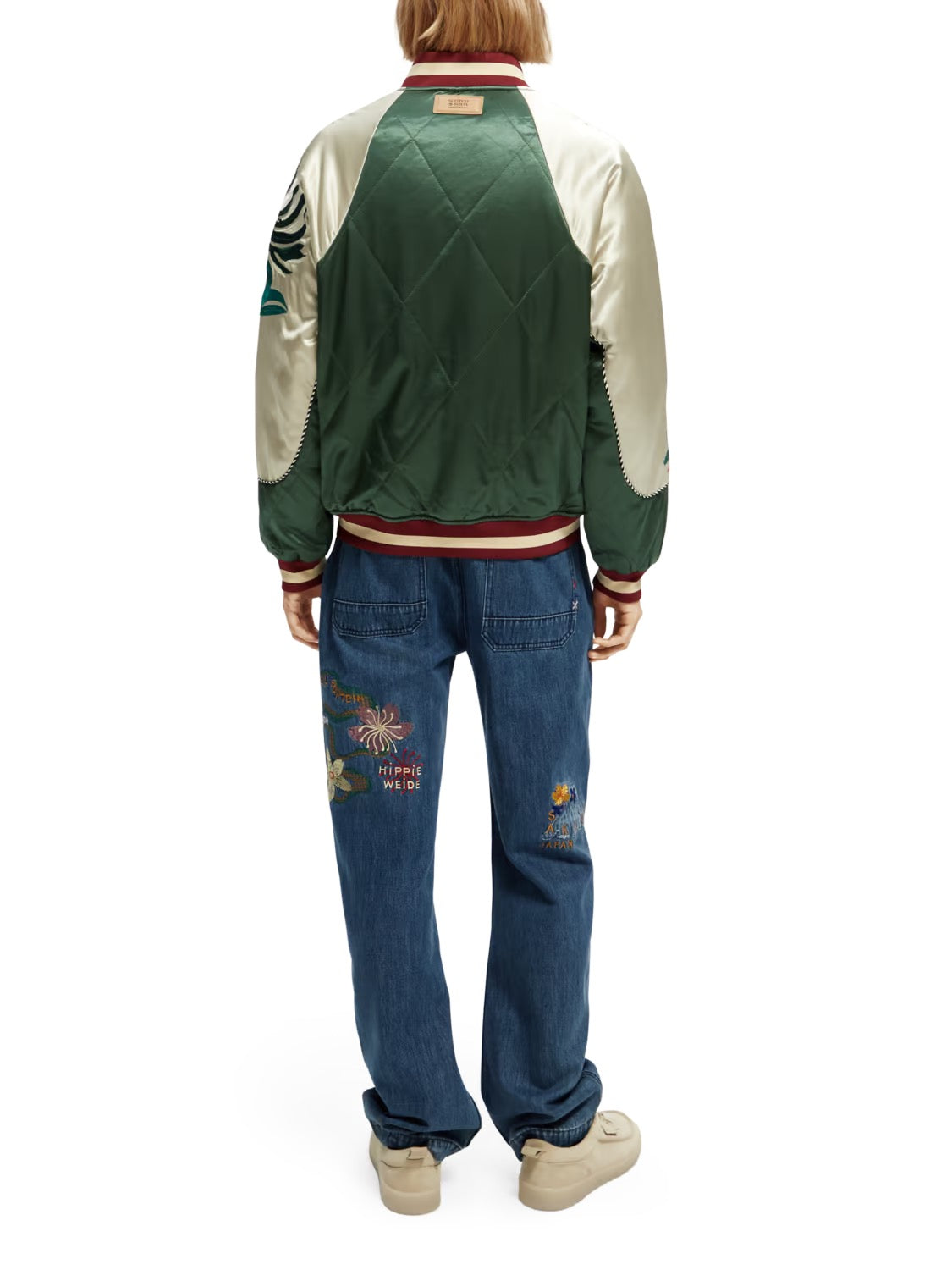 SCOTCH & SODA "EMBROIDERED SATIN" BOMBER JACKET GREEN