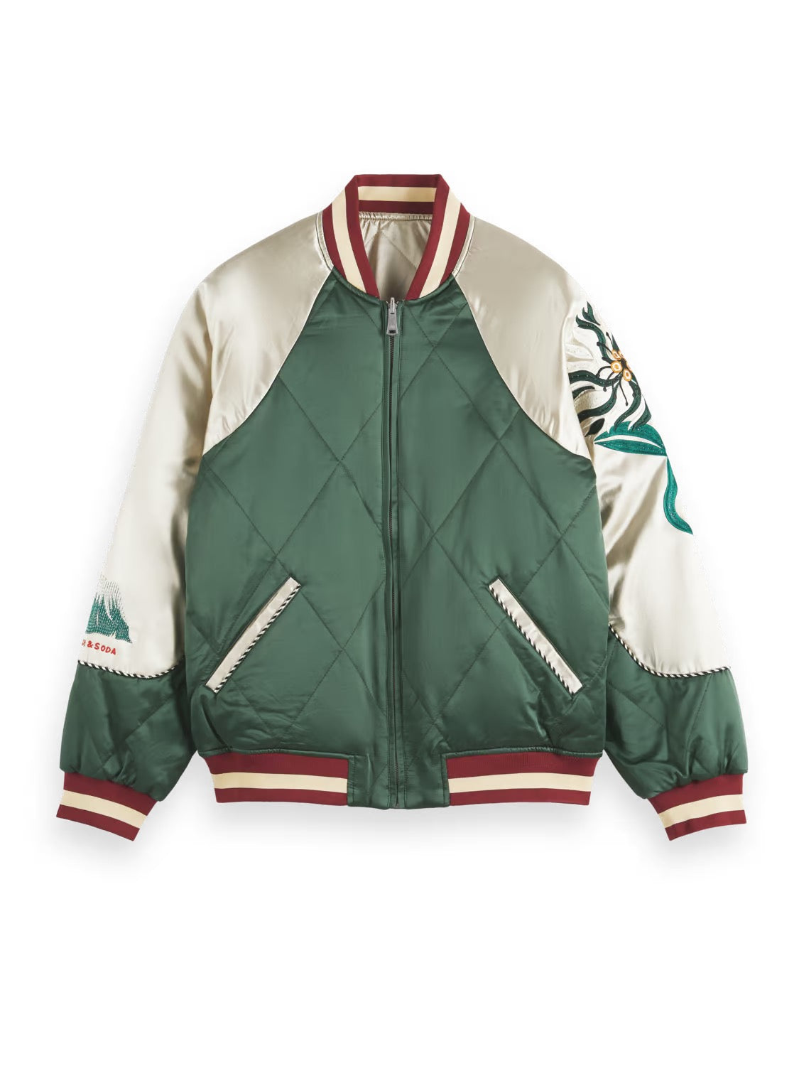 SCOTCH & SODA "EMBROIDERED SATIN" BOMBER JACKET GREEN