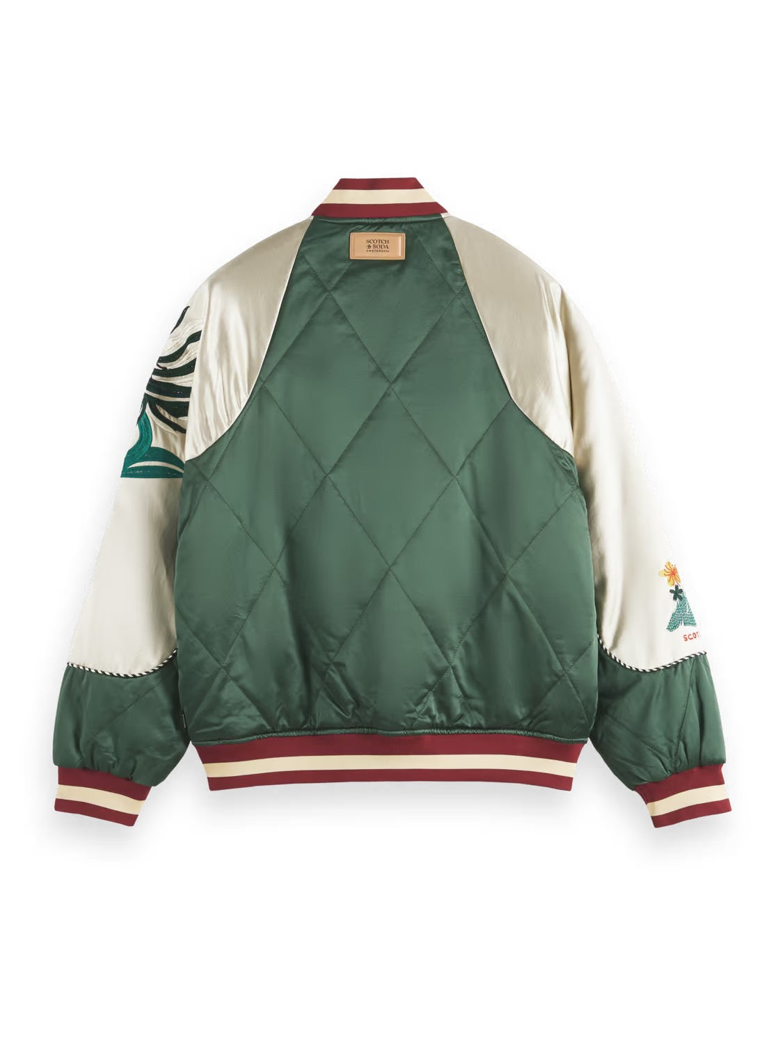 SCOTCH & SODA "EMBROIDERED SATIN" BOMBER JACKET GREEN