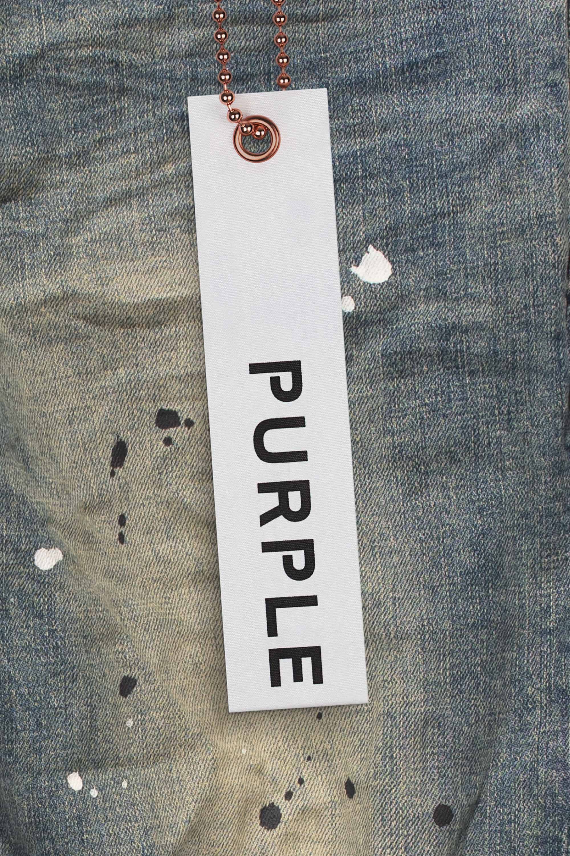 PURPLE "MID INDIGO/DESTROY PAINT" SLIM FIT JEANS