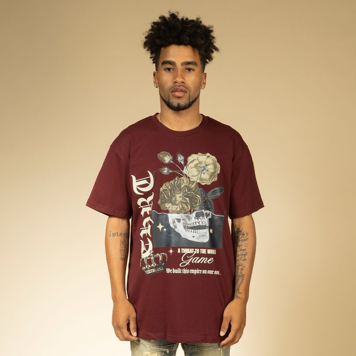 THRT DENIM "GAME BLOOM" TEE BURGUNDY