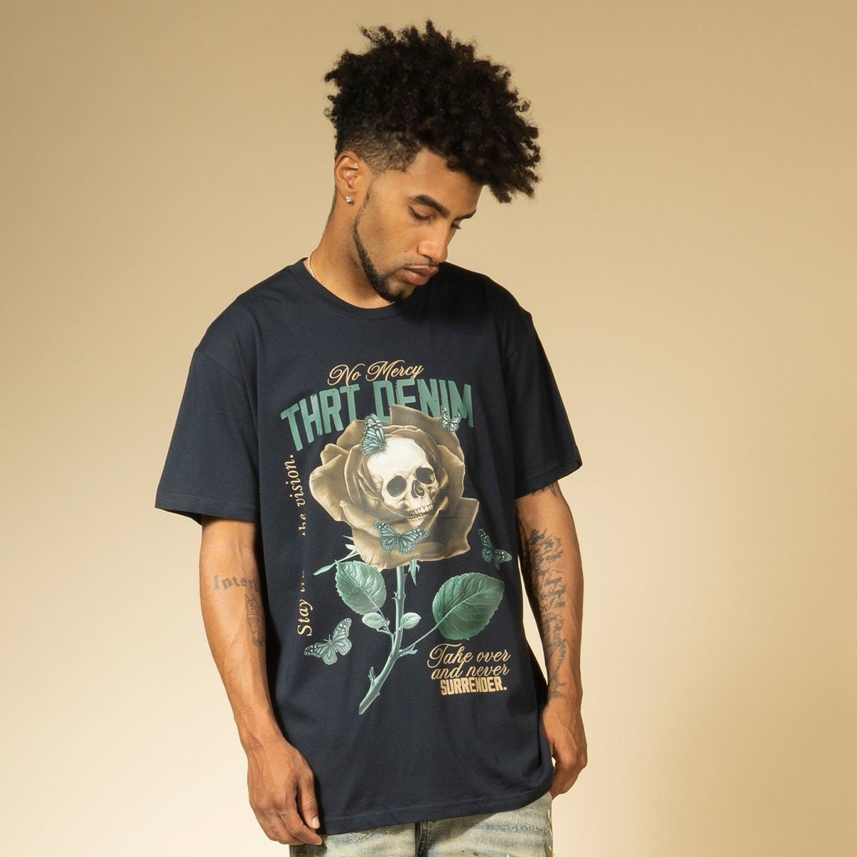 THRT DENIM "STAY TRUE TO THE VISION ROSE OD" TEE NAVY