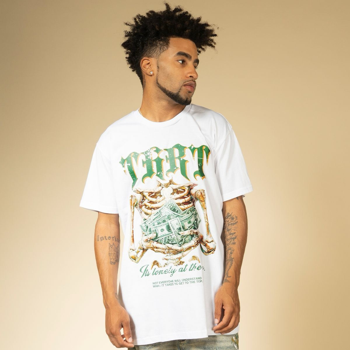 THRT DENIM "LONELY AT THE TOP" TEE WHITE