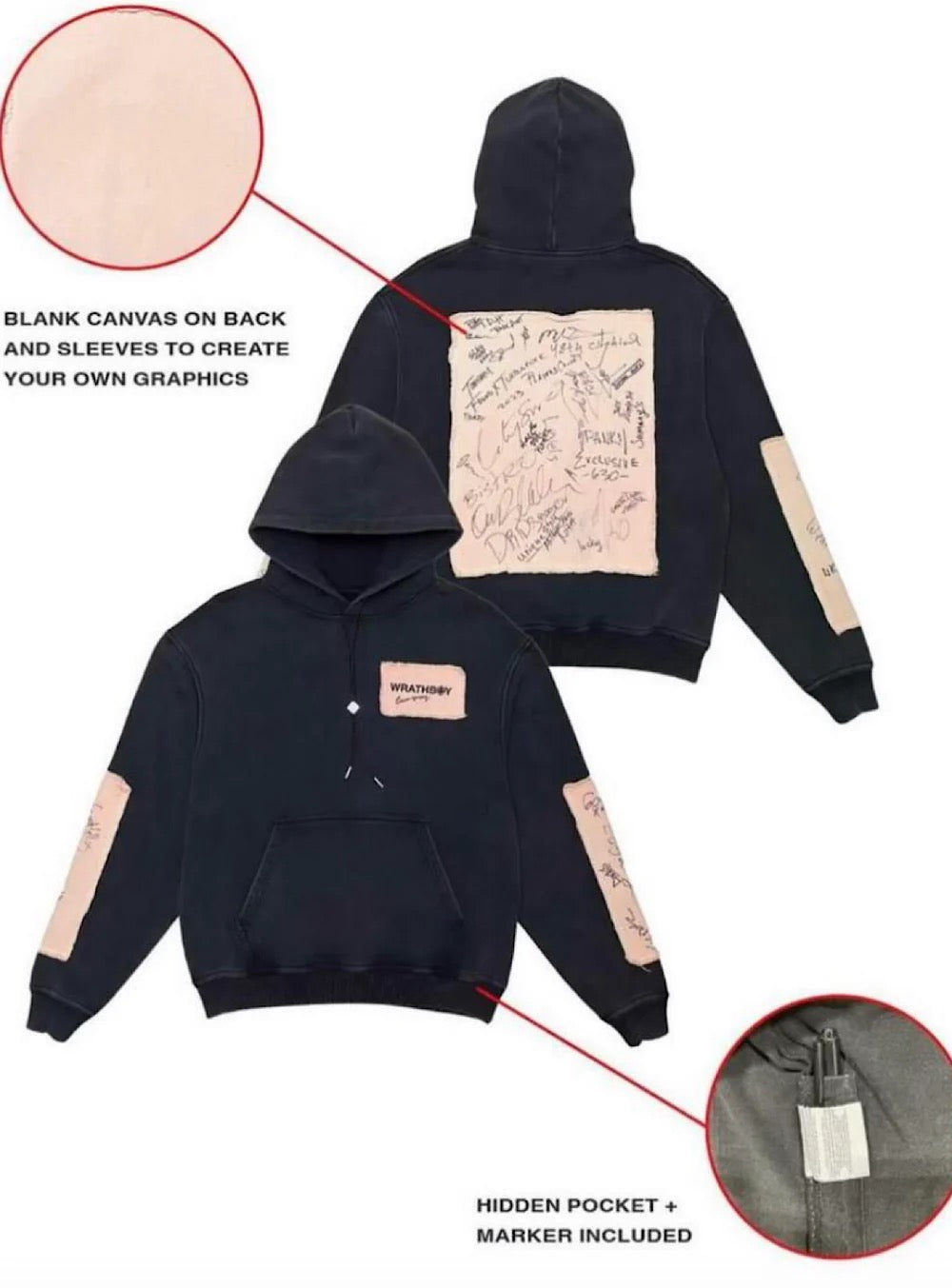 WRATH BOY "SECRET POCKET" HOODIE BLACK