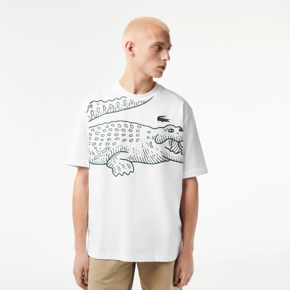 LACOSTE "CROCODILE PRINT" CREWNECK TEE WHITE