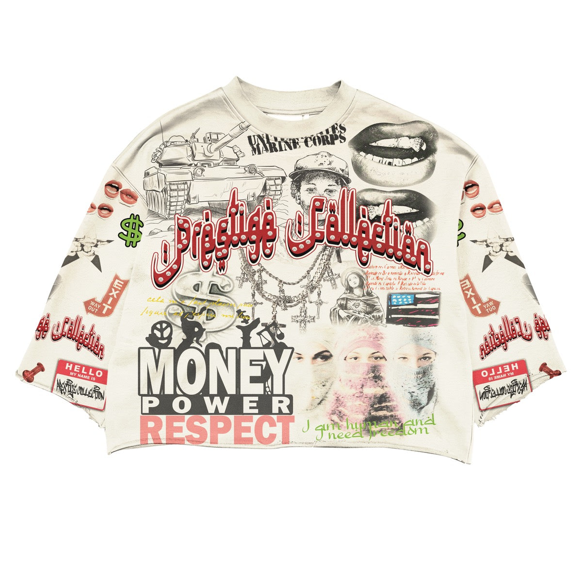 Prestige "Money Power Respect" Cropped Tee Cream
