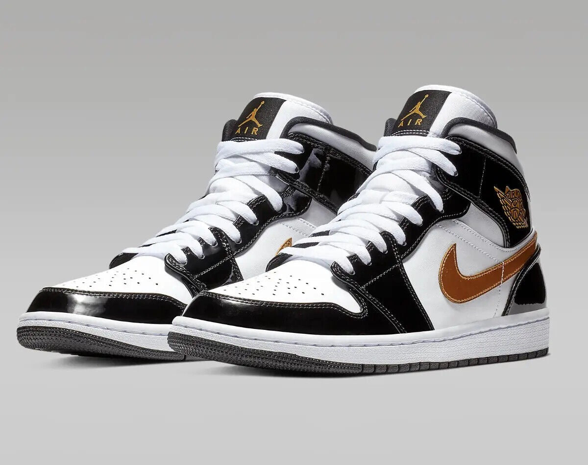 AIR JORDAN 1 MID SE BLACK/METALLIC GOLD-WHITE SIZE 10.5