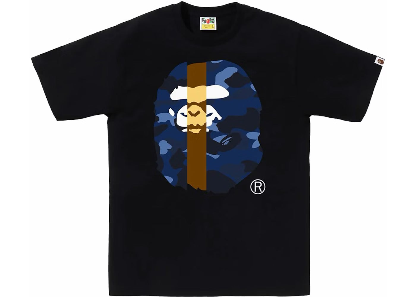 A BATHING APE "COLOR CAMO TRANSFORM" TEE BLACK/NAVY