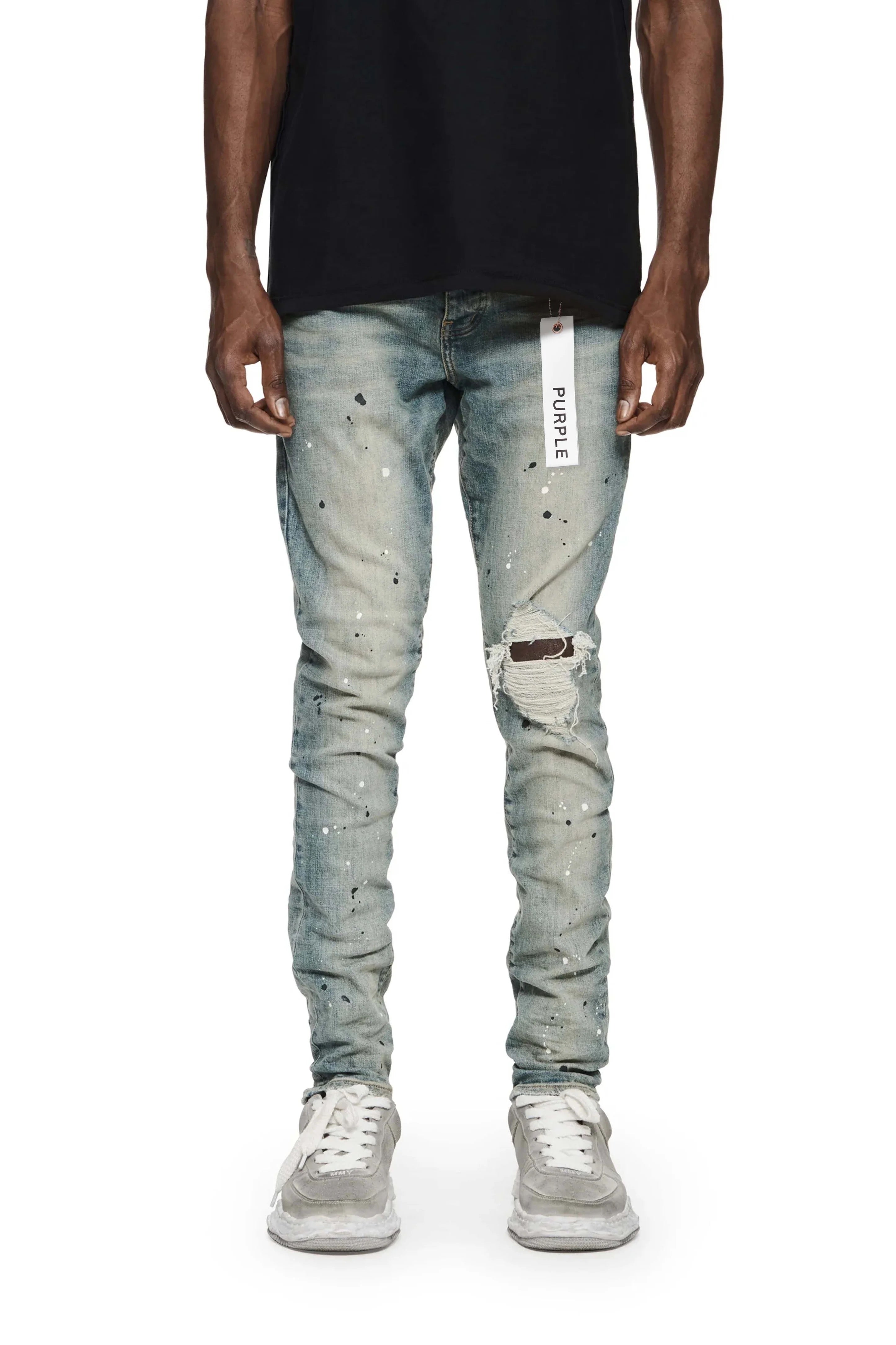 PURPLE "MID INDIGO/DESTROY PAINT" SLIM FIT JEANS