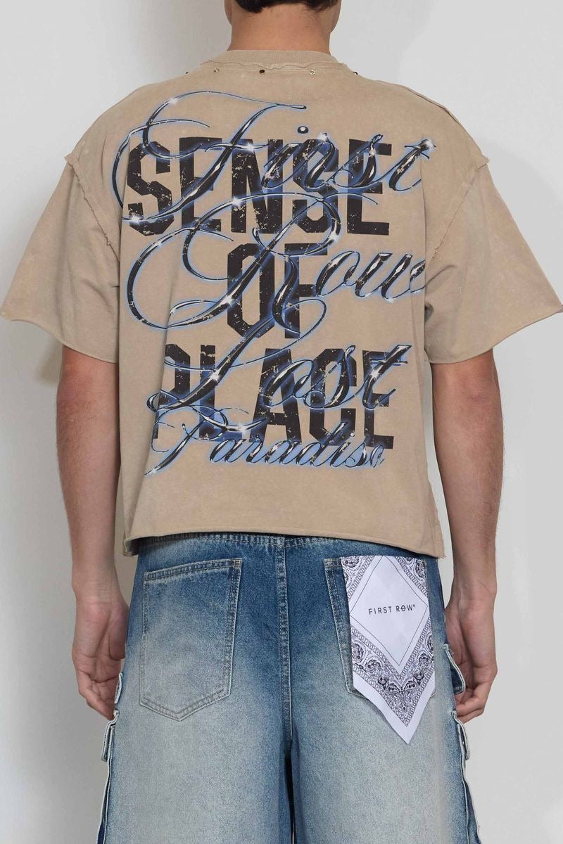 First Row "Burning Pyramid" Cropped Tee Khaki