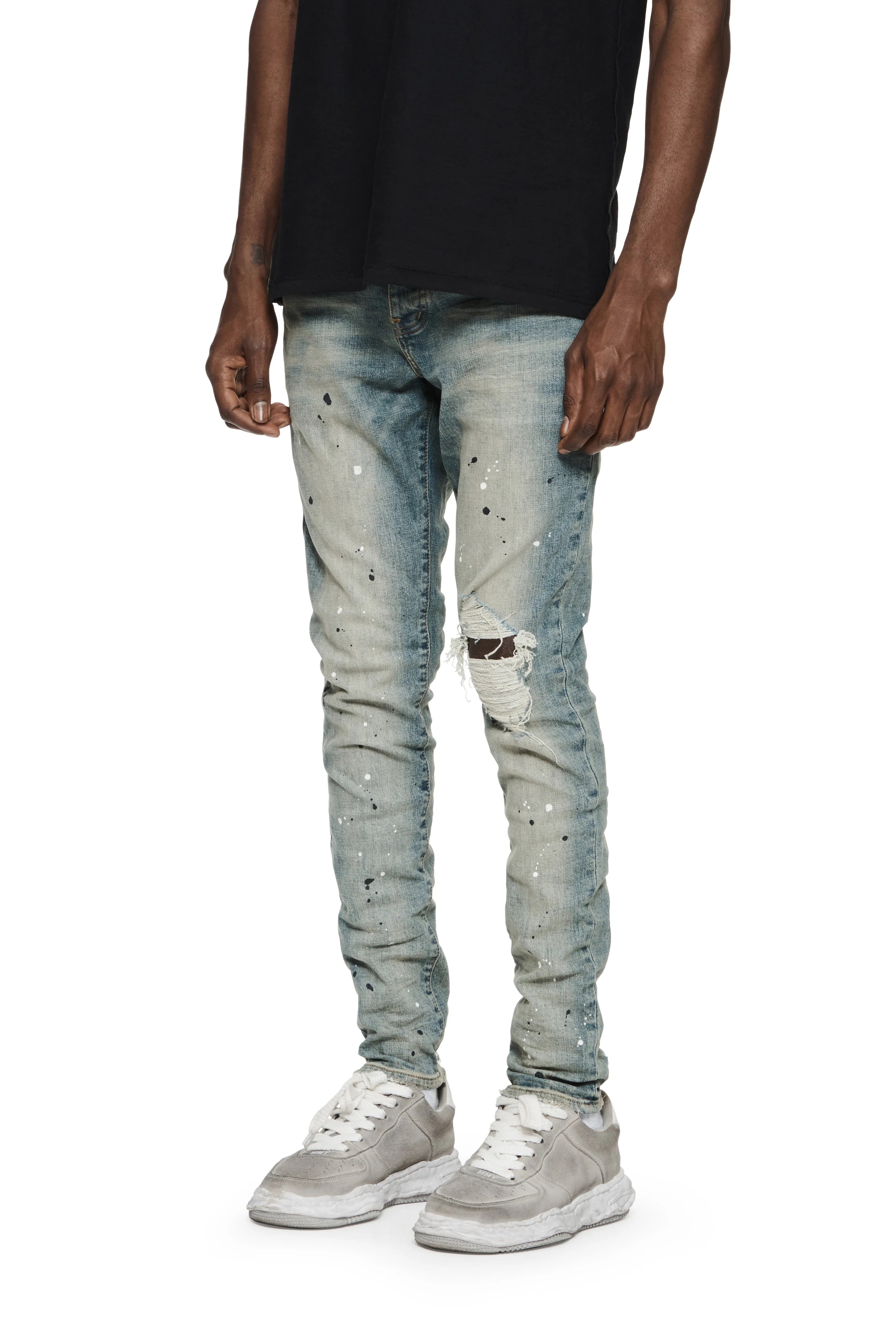 PURPLE "MID INDIGO/DESTROY PAINT" SLIM FIT JEANS