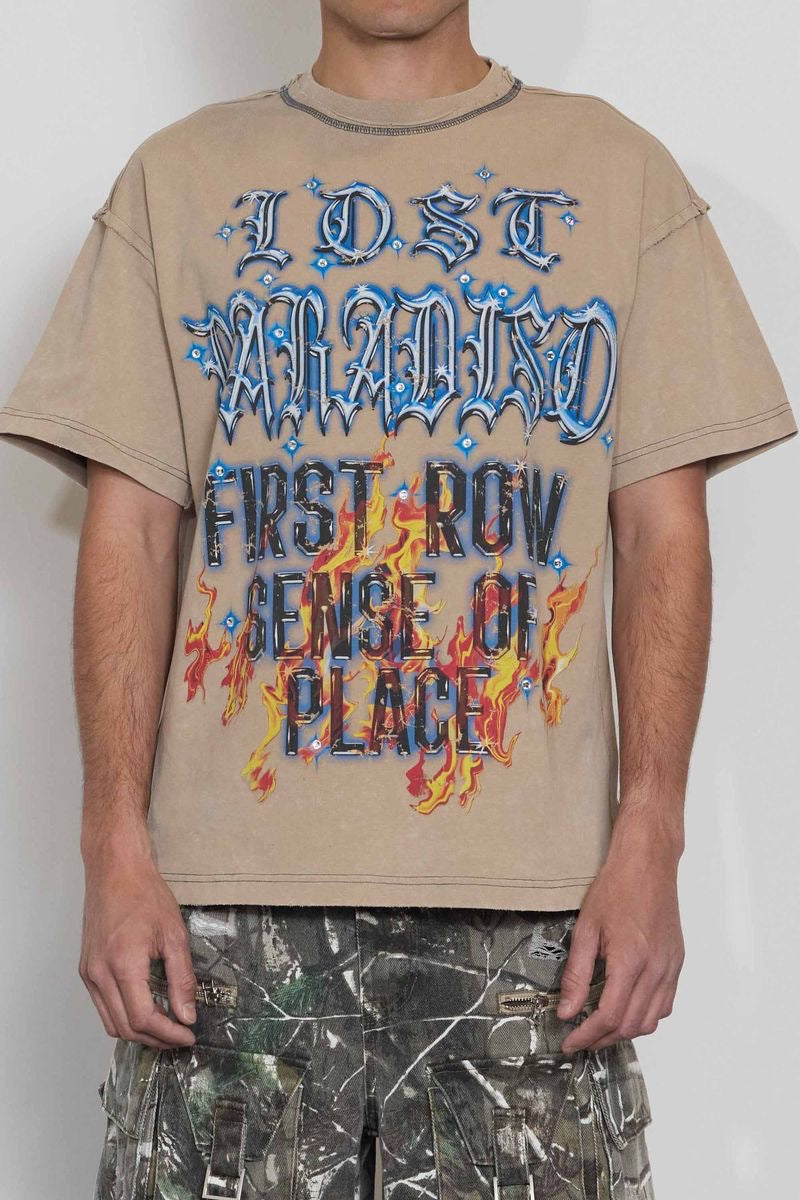 First Row "Shouting Night" Cropped Tee Khaki
