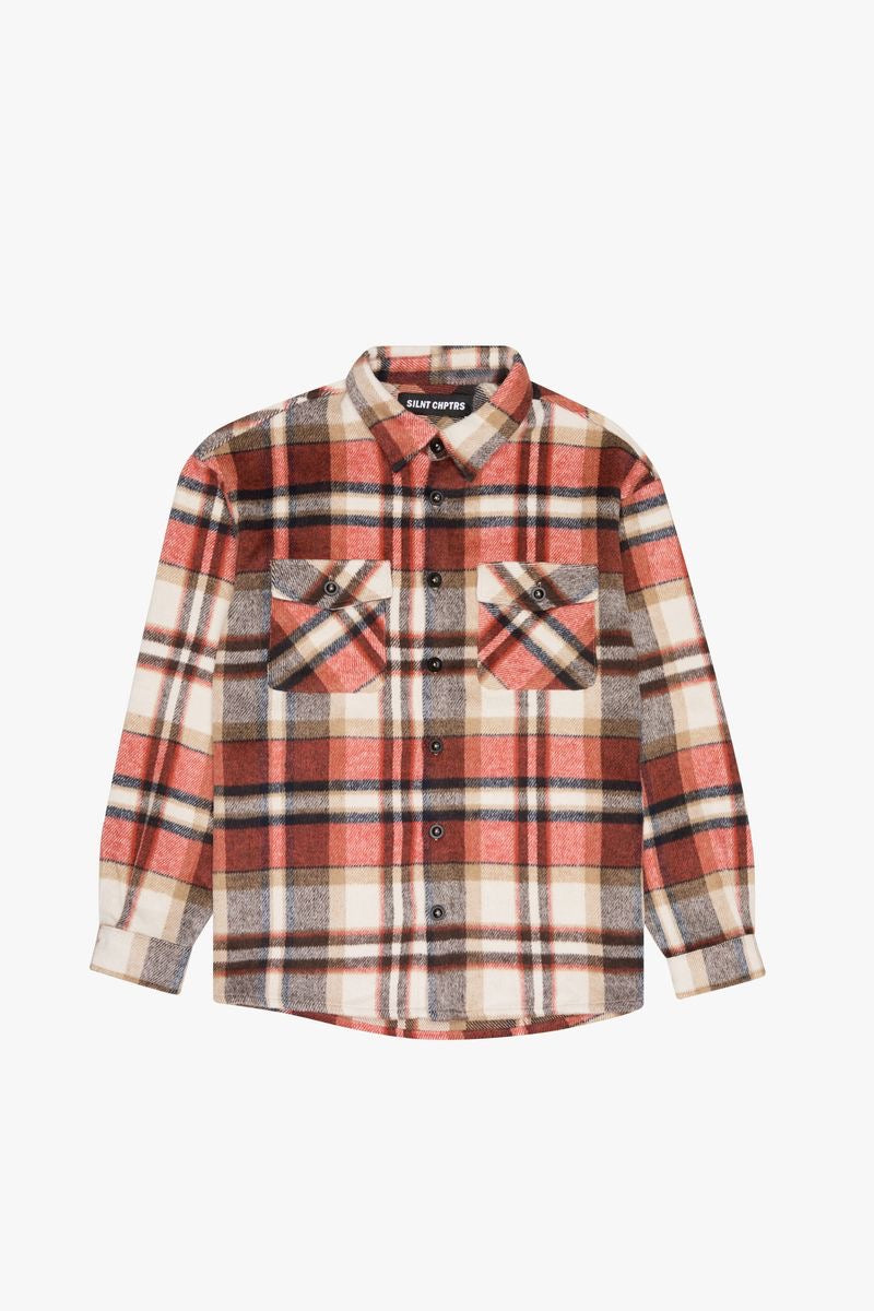 Silnt Chptrs "Motive" Flannel Button Up Orange Multi