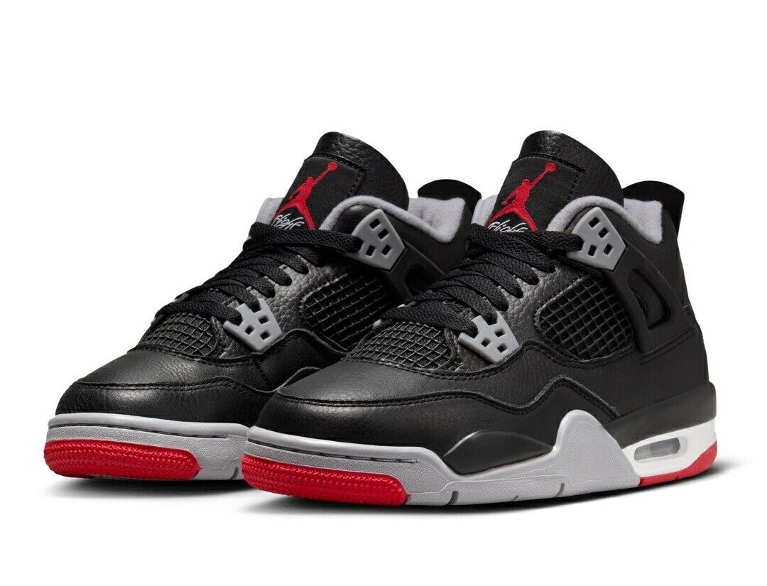 AIR JORDAN 4 RETRO (GS) BLACK/FIRE RED-CEMENT GREY SIZE 6.5