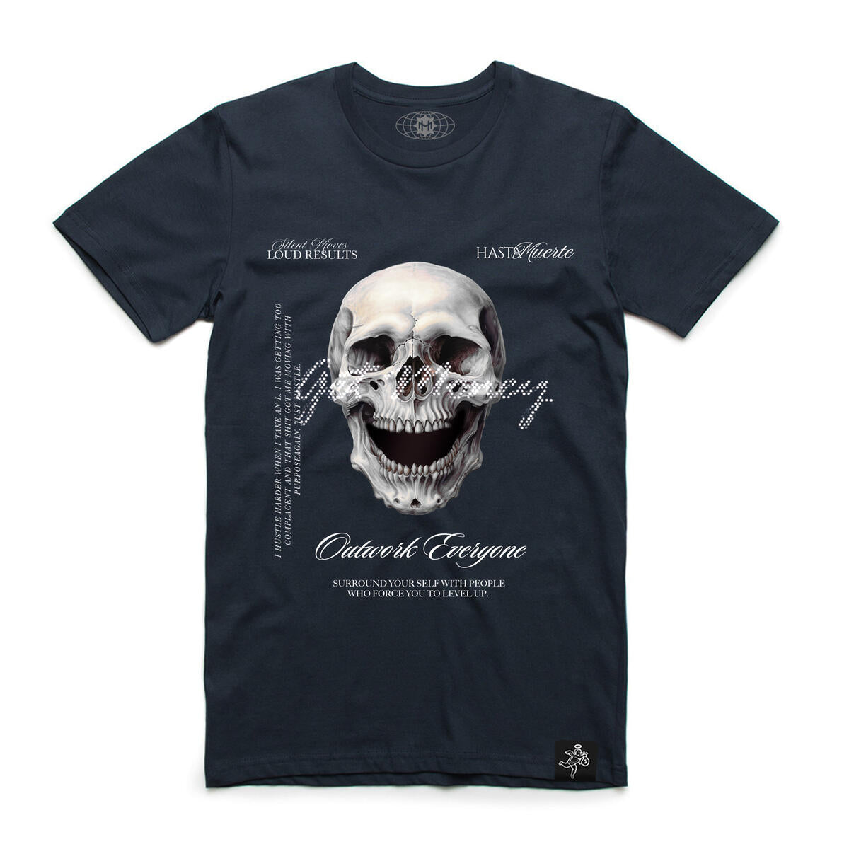 HASTA MUERTE "Rhinestone GM Skull" TEE NAVY