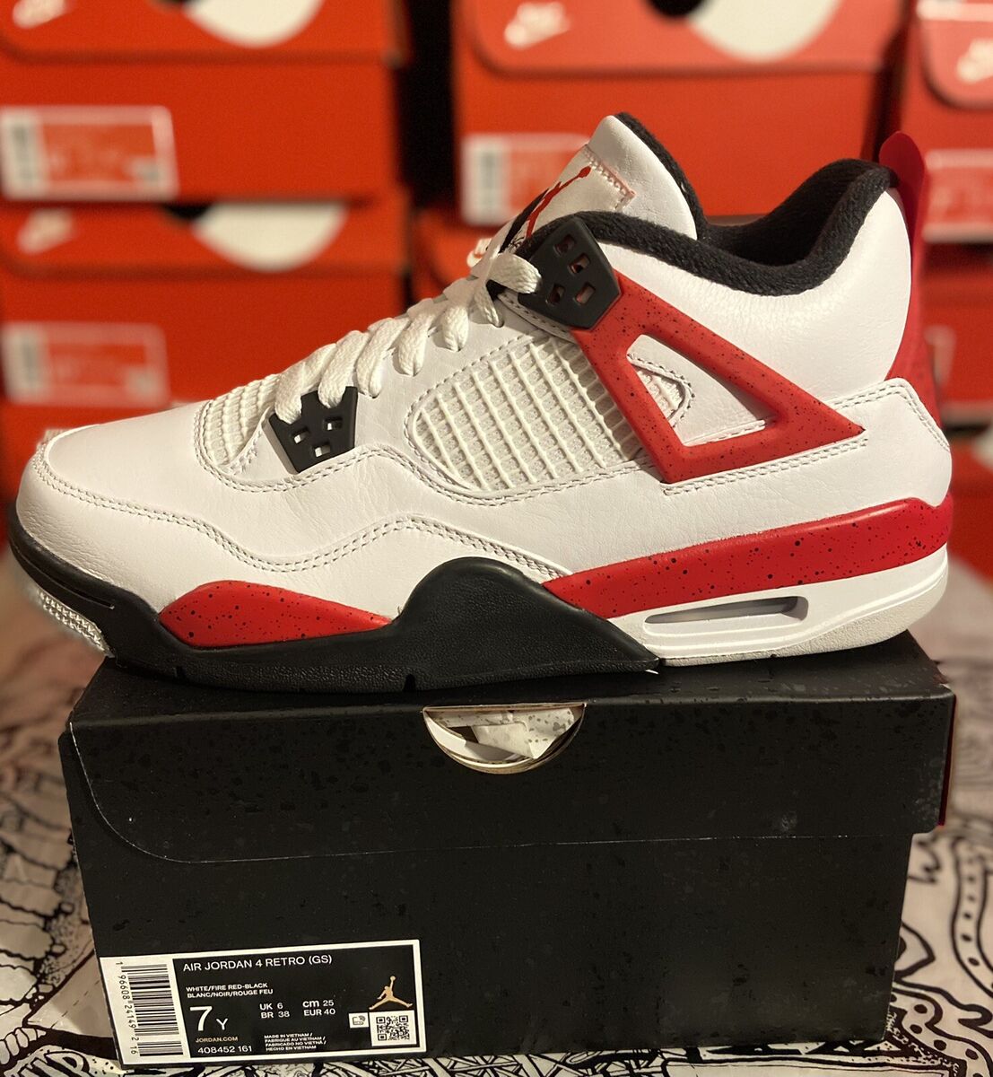 AIR JORDAN 4 RETRO (GS) WHITE/FIRE RED-BLACK SIZE5.5Y