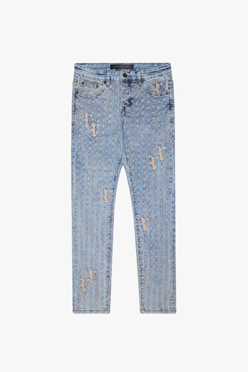 VALABASAS "ASTERISK" SKINNY LT. VINTAGE BLUE/CREAM