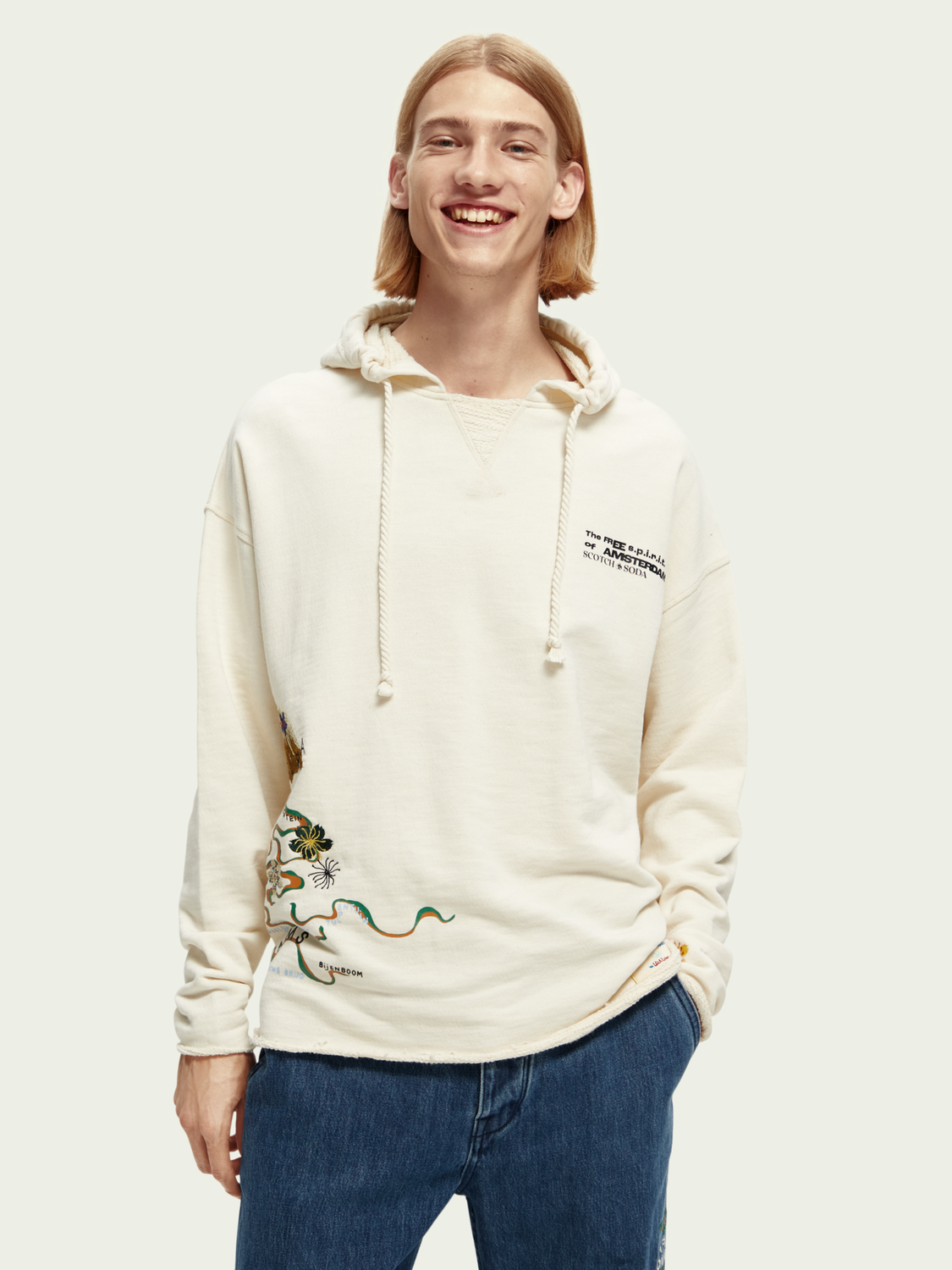 Embroidered artwork organic cotton hoodie